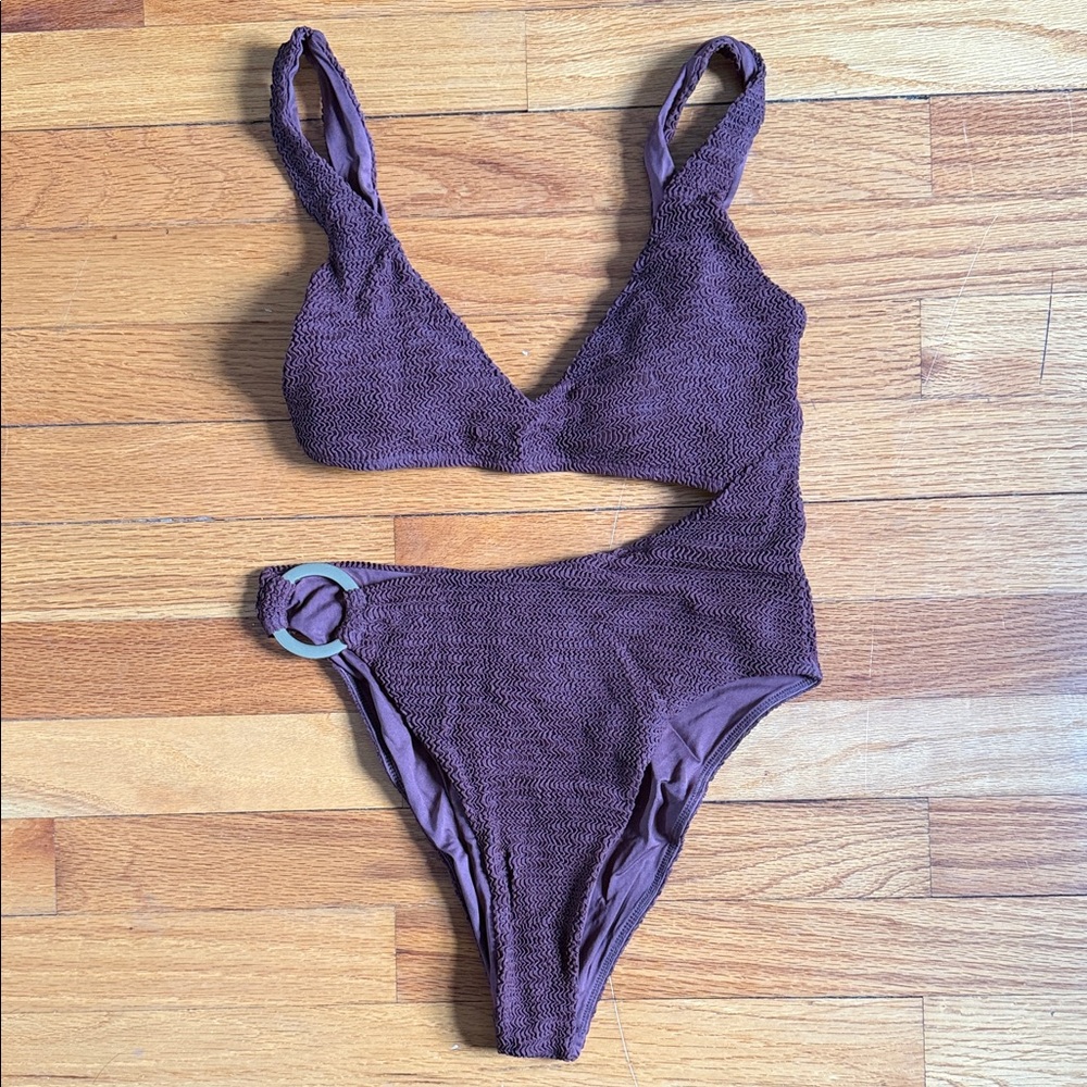 Monday Swimwear St. Barth’s One Piece Shaded Oak Crinkle Brown Size Small